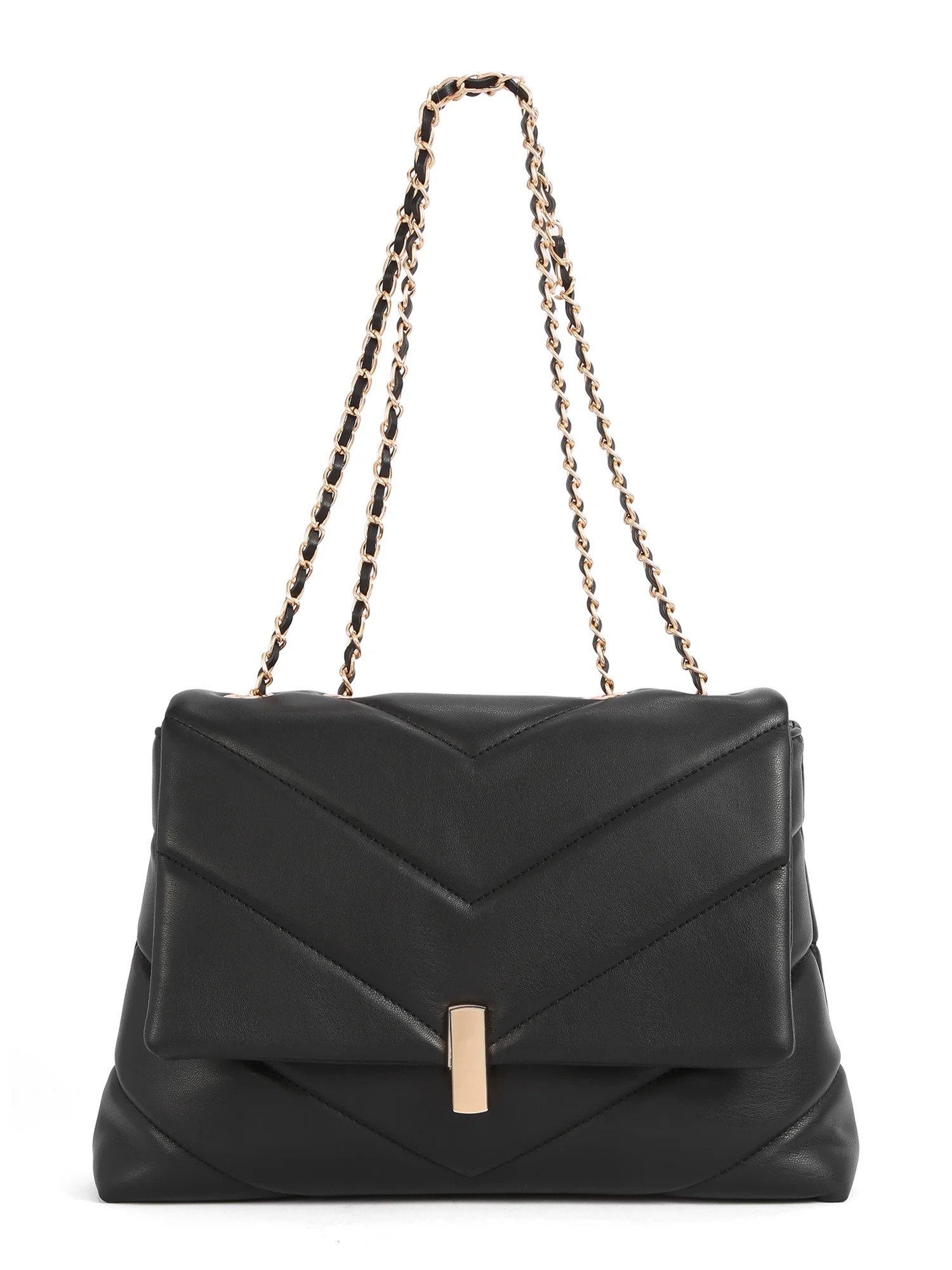 BeCool Women's Chevron Quilted Shoulder Bag Black - Walmart.com | Walmart (US)