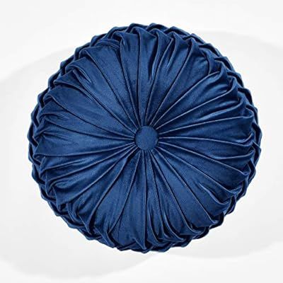 Lush Decor Round Pleated Soft Velvet Decorative Pillow, 15", Navy | Amazon (US)