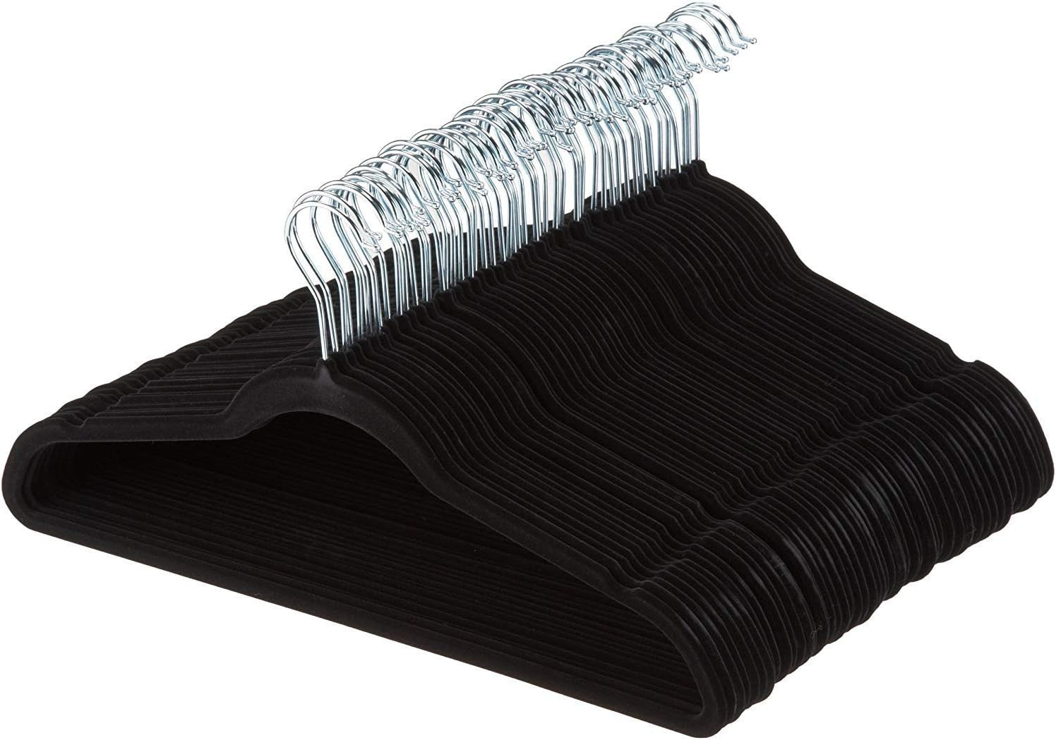 AmazonBasics Slim, Velvet, Non-Slip Clothes Suit Hangers, Black/Silver - Pack of 100 | Amazon (US)