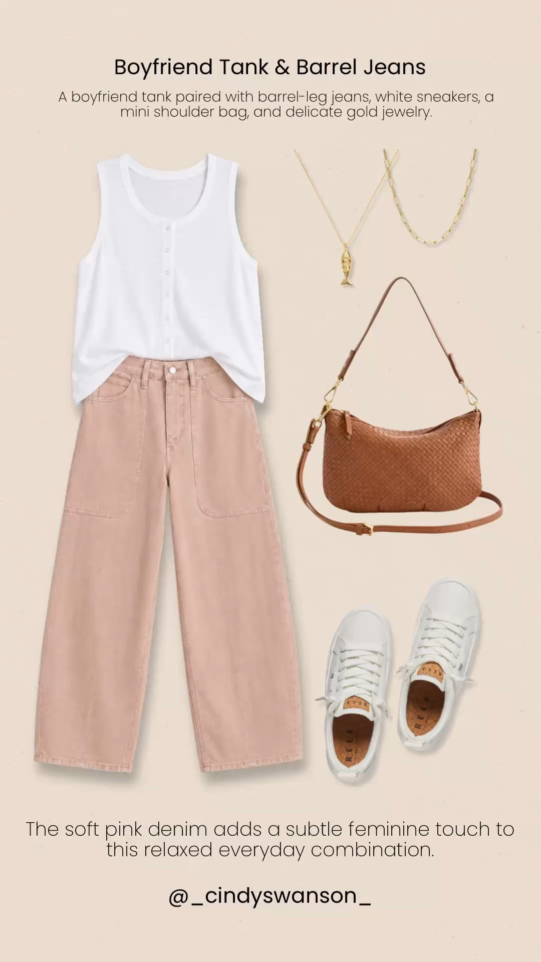 A boyfriend tank and barrel-leg jeans are such an easy everyday combination. I love the soft pink denim, it adds a feminine touch without feeling overly sweet, and the white sneakers and woven crossbody keep everything comfortable and polished.

💡 LTK MADE EASY
❤️ Heart = Support my posts!
🔖 Save = Get sale & restock alerts
📋 Lists = Keep favorites organized
📲 Share = Send lists and products to a friend. Hello, Christmas List!
💬 Comment = Ask me anything about what I’m wearing. :-)

#LTKootd #LTKOver40 #LTKgrwm
