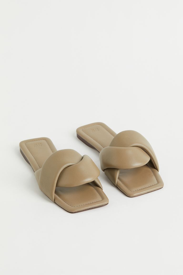 Premium SelectionLeather slides with square toes and heels and a wide crossover foot strap. Leath... | H&M (UK, MY, IN, SG, PH, TW, HK)