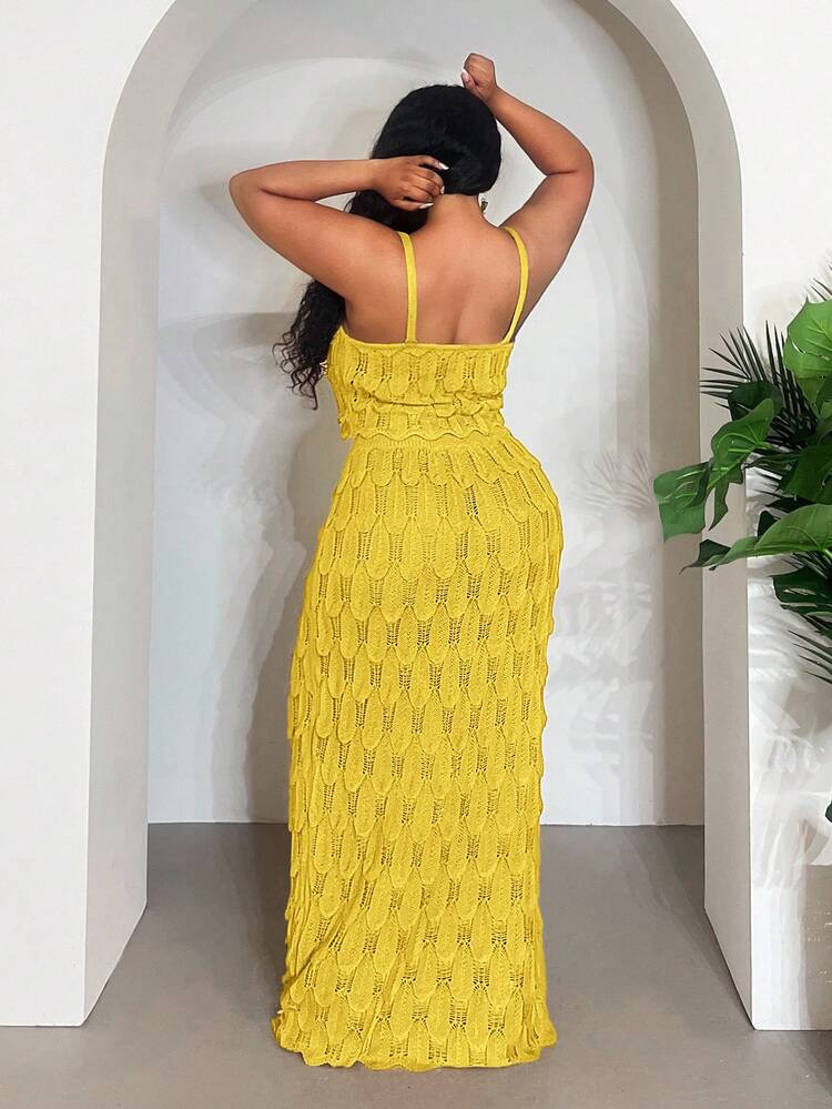 Veslaya 2025 New Sexy/Vacation/Elegant Sleeveless Hollow-Out Cropped Top And Bodycon Maxi Skirt S... | SHEIN