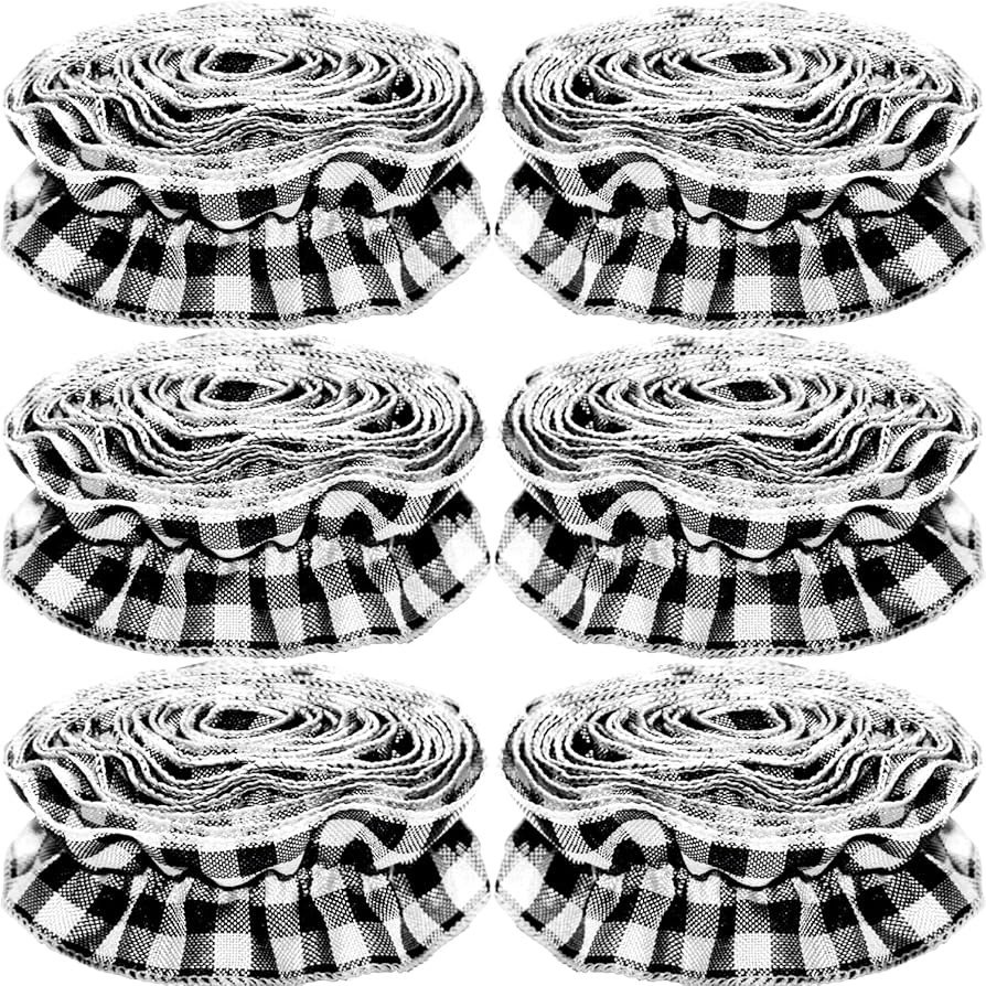 Jishi Christmas Tree Ribbon Garland Buffalo Plaid Christmas Decorations, 9 Ft X 6 Rolls Black & W... | Amazon (US)