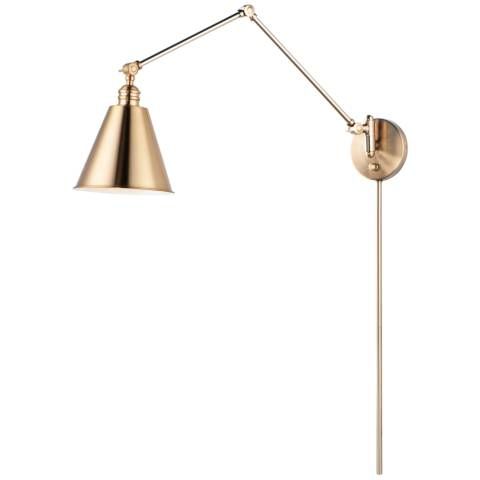 Library 36 3/4" High Brass Plug-In Swing Arm Wall Lamp | Lamps Plus