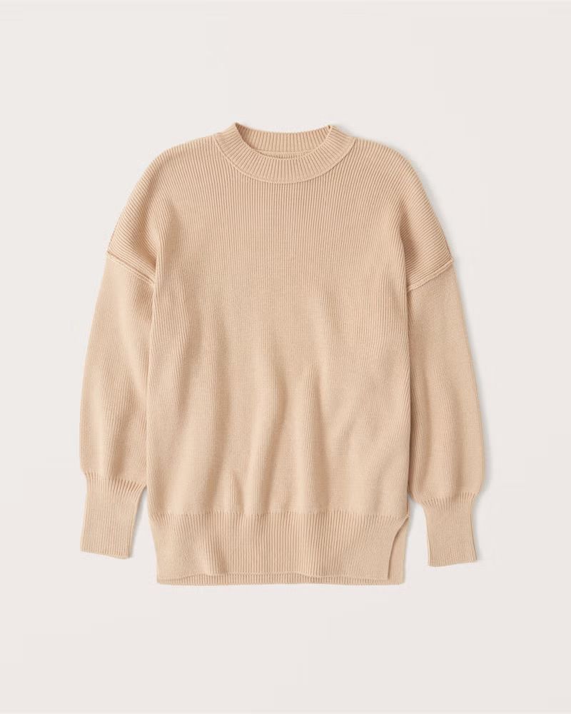 Abercrombie & Fitch Women's Oversized Ribbed Crewneck Sweater in Tan - Size XS | Abercrombie & Fitch (US)