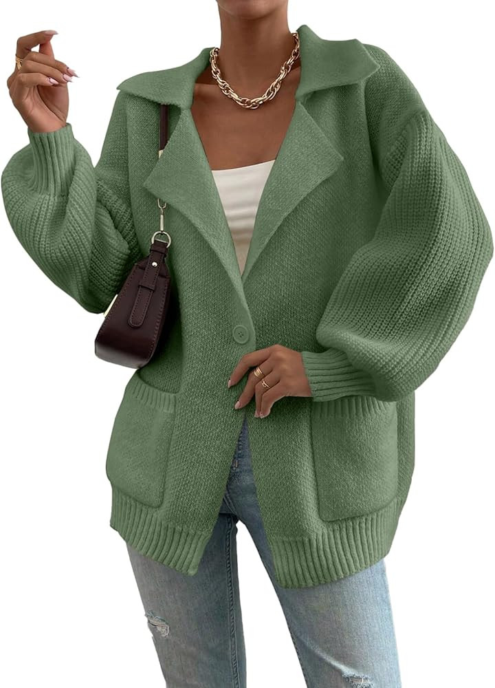 SHEWIN Women Open Front Knit Sweater Oversized Cardigan with Pocket | Amazon (US)