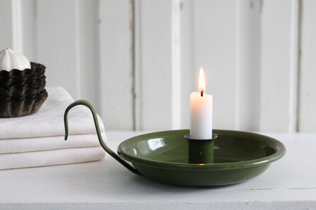 Vintage Green Enamel Chamberstick Candle Holder Green Metal - Etsy Canada | Etsy (CAD)