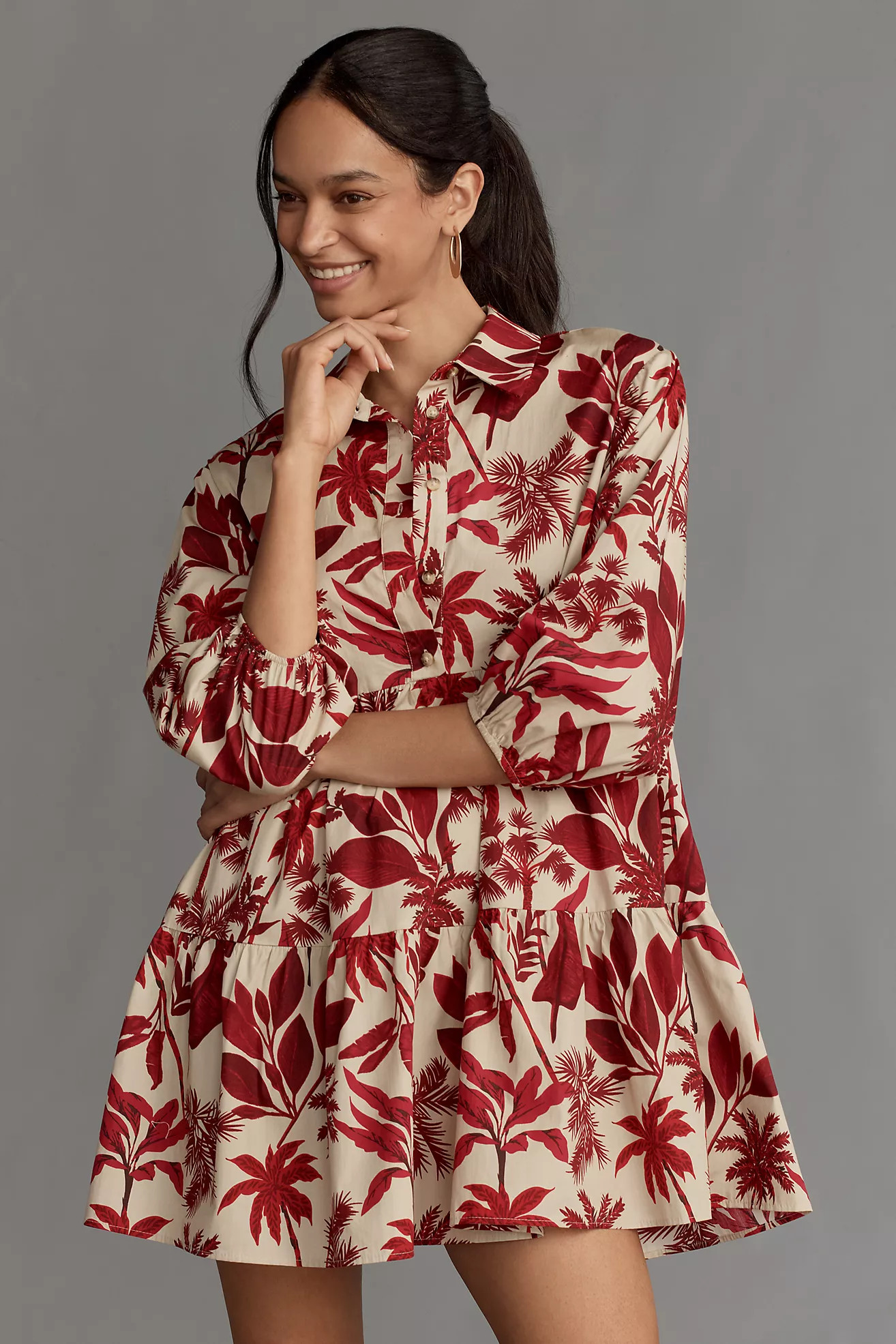 The Bettina Tiered Mini Shirt Dress by Maeve | Anthropologie (US)