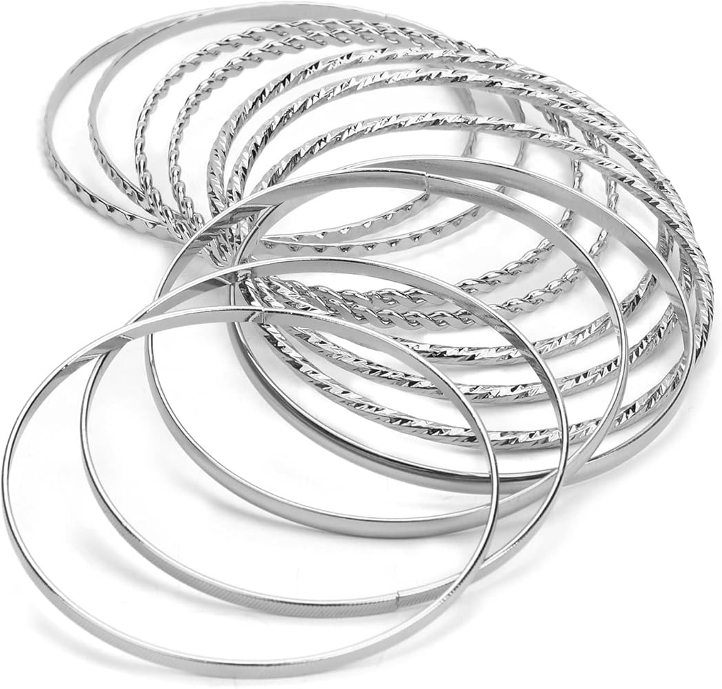 12pcs Boho Bangles for Women, Silver Bracelets Stackable Bracelets Trendy Layered Bangles for Wom... | Amazon (CA)