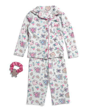 Toddler Girls Gingerbread Village Velour Pajama Set With Scrunchie | TJ Maxx
