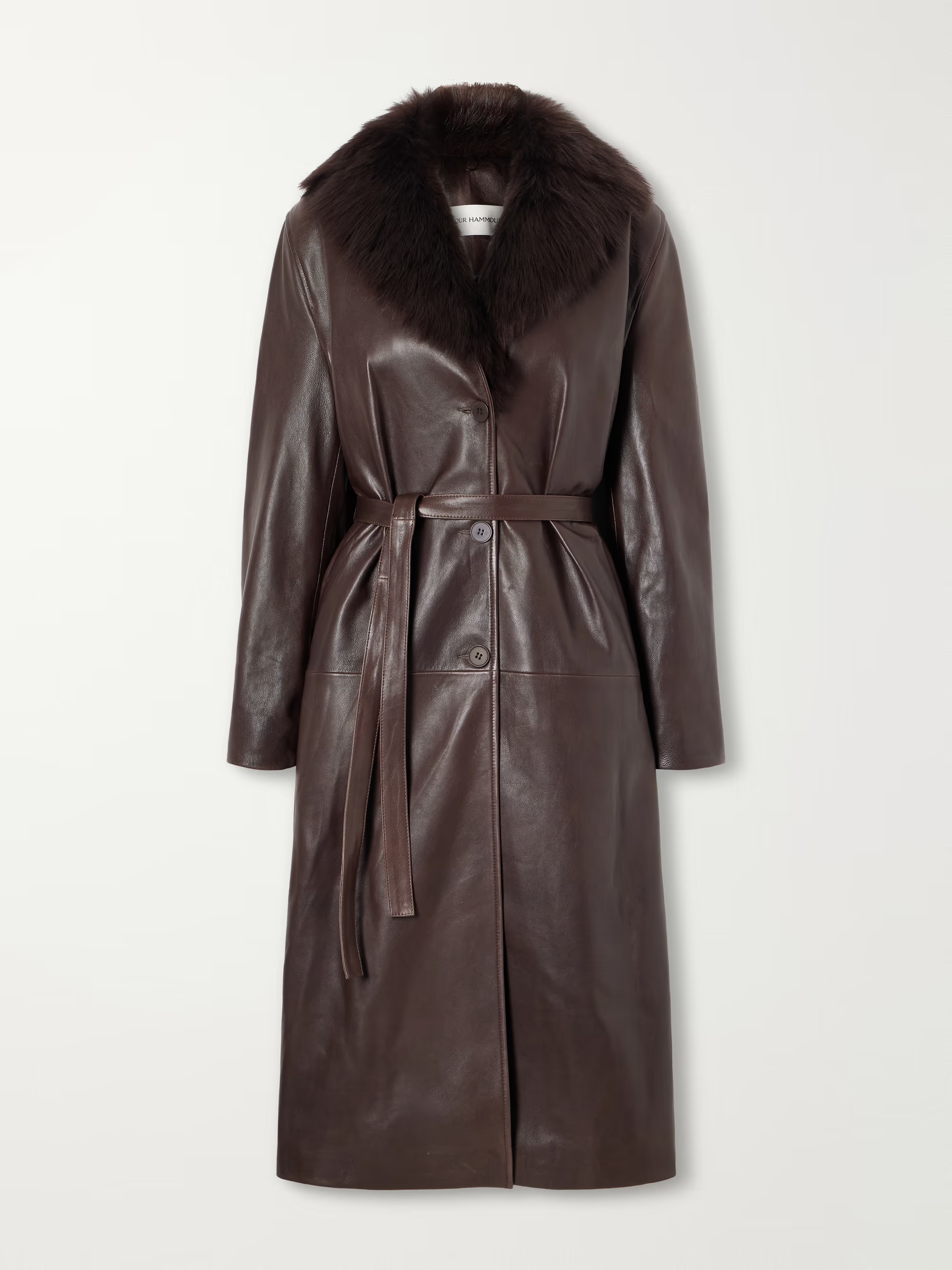 NOUR HAMMOUR Niven belted shearling-trimmed leather trench | NET-A-PORTER (US)