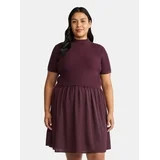 Terra & Sky Women's Plus Short Sleeve Mini Mixed Media Dress, Sizes 0X-5X | Walmart (US)