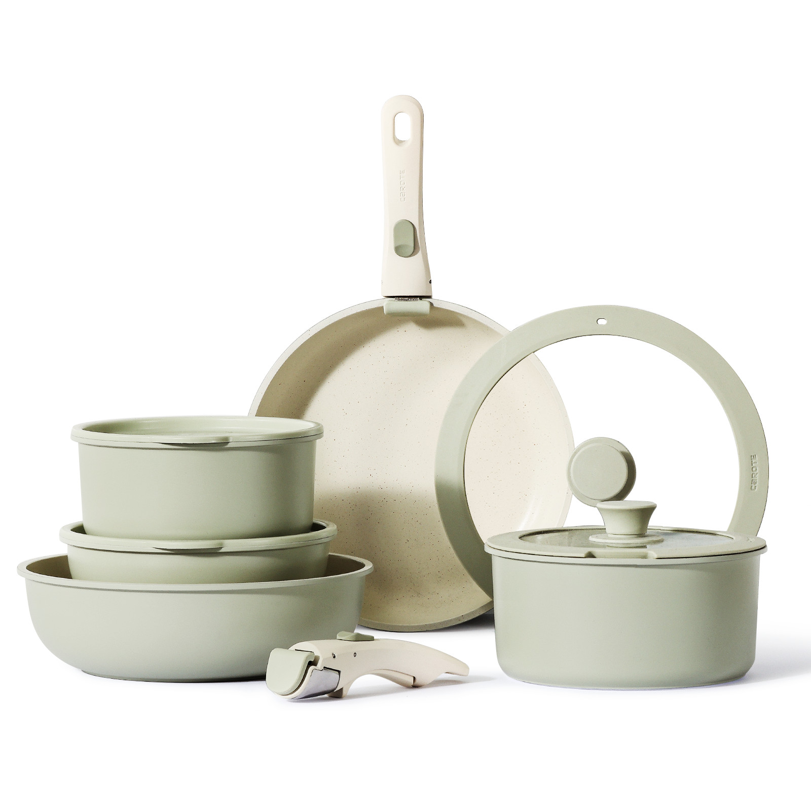 Carote Nonstick Cookware Sets, 11 Pcs Granite Non Stick Pots and Pans Set with Removable Handle, ... | Walmart (US)