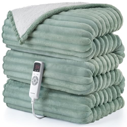 Hansleep Heated Blanket Electric Blanket Twin, Heating Blanket with 9 Heating Levels and 10-Hour Timer Auto Shut Off, Washable Soft Warm Winter Blanket, 62 x 84 Inches, Green | Amazon (US)