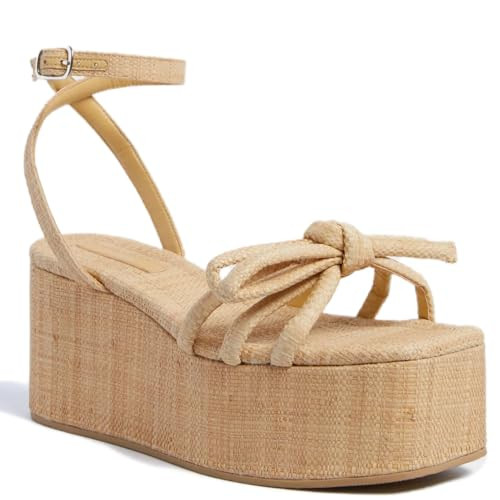 Amazon.com | ZIXSAA Raffia Platform Sandals for Women, Bow Ankle Strappy Flatform Espadrille Wedg... | Amazon (US)