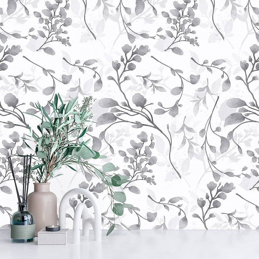 Floral Peel and Stick Wallpaper Gray Floral Contact Paper 17.7 inch×393.7inch Flower Wallpaper f... | Amazon (US)