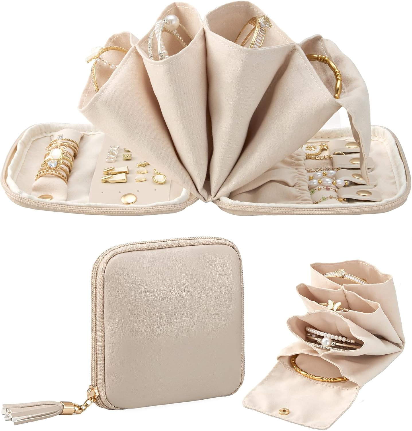 Lolalet Travel Jewelry Case Organizer, Small Soft Jewellery Pouch -Oatmeal | Amazon (US)