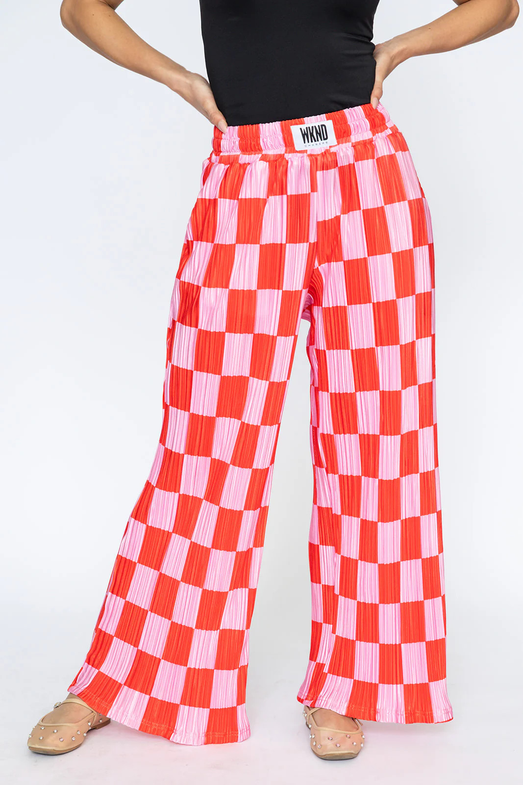 Checkered Plisse Pants - Red & Pink | WKNDchasers