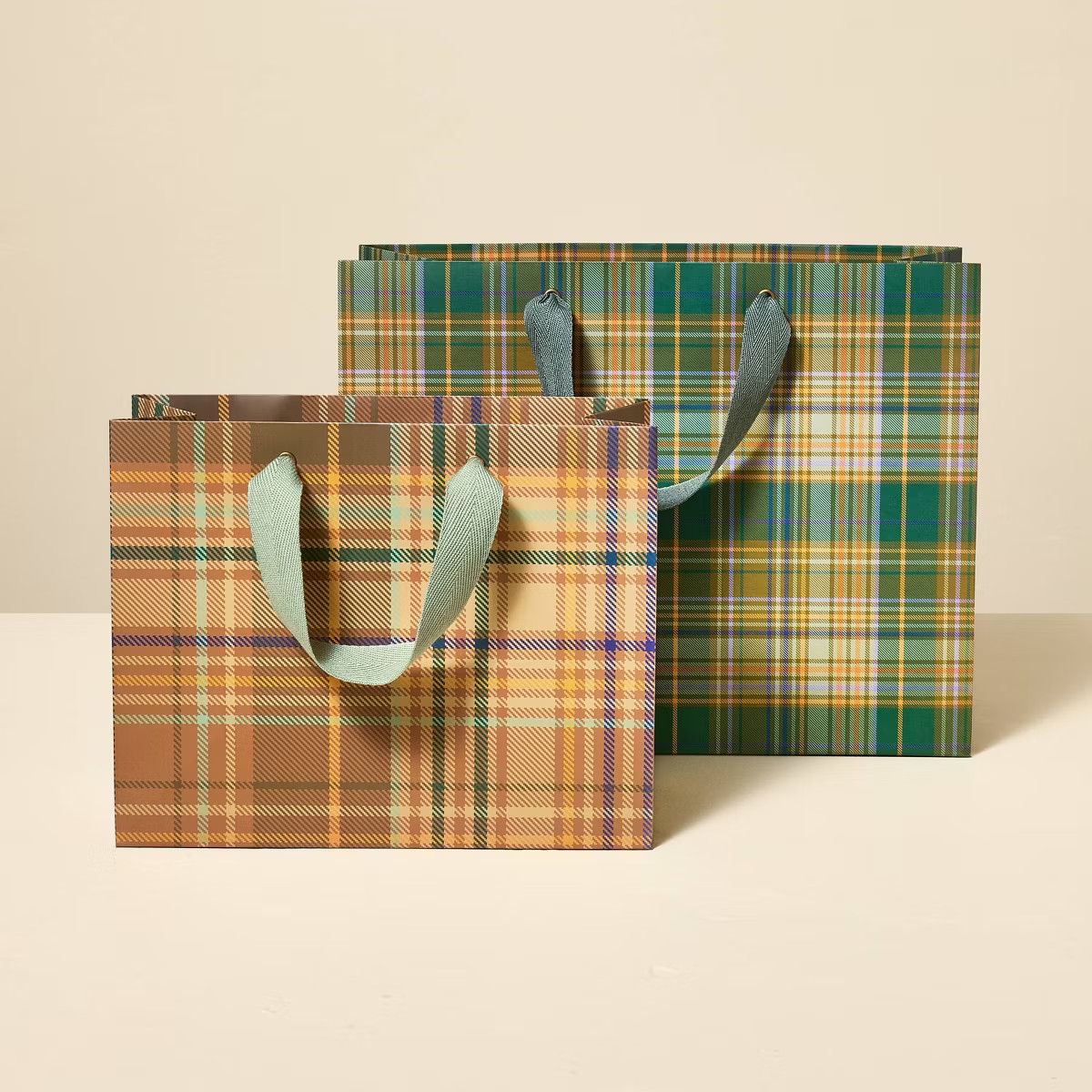 Plaid Gift Bag Set Brown/Green - Hearth & Hand™ with Magnolia | Target