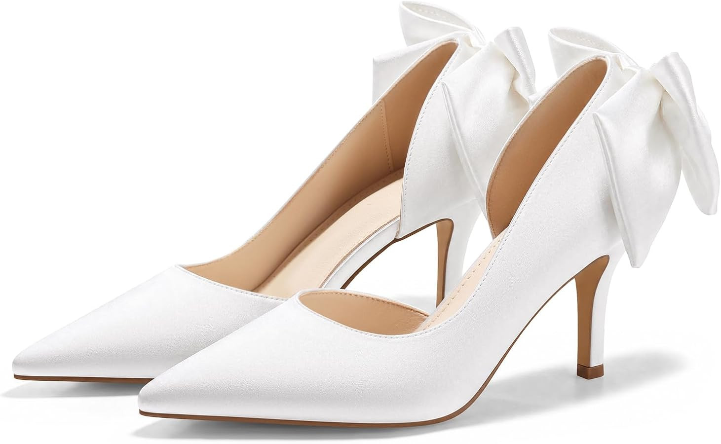 Coutgo Womens Bow Stiletto High Heels Satin Closed Pointed Toe Pumps D\u2019Orsay Slip On Wedding... | Amazon (US)