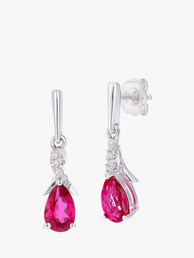 Mogul 9ct White Gold Pink Ruby and Diamond Earrings | John Lewis (UK)