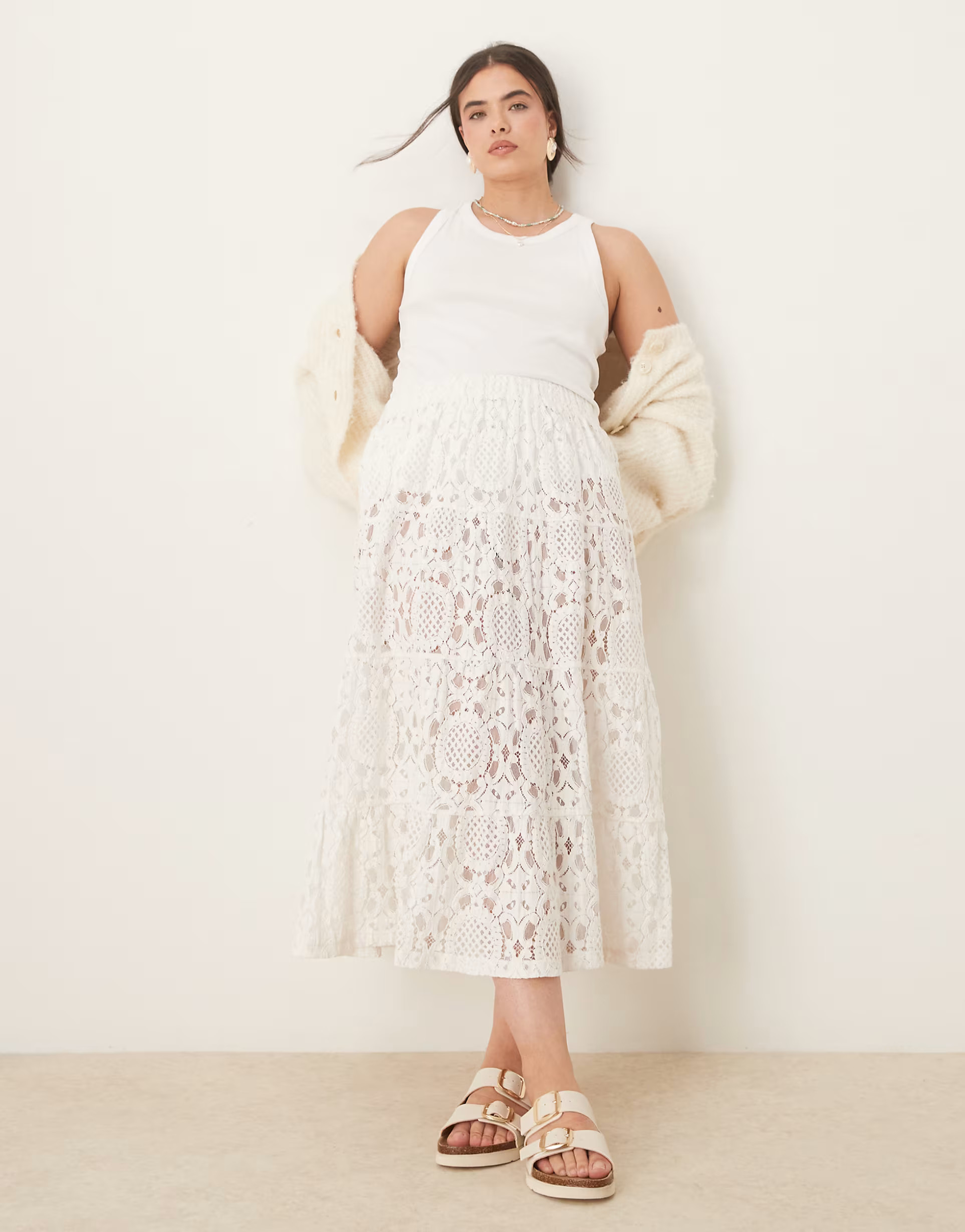 ASOS DESIGN Curve premium textured lace sheer maxi skirt in white | ASOS | ASOS (Global)