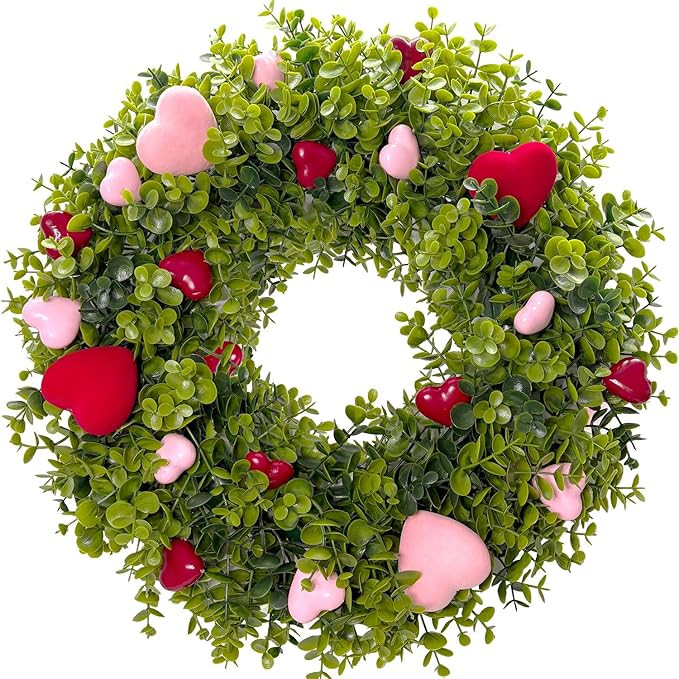HipTree 18 Inch Valentines Day Decorations Boxwood Wreath for Front Door,Artificial Spring Wreath... | Amazon (US)