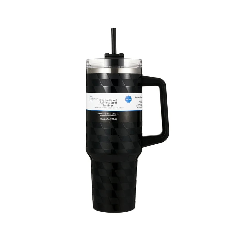 Mainstays 40oz Black Diamond Pattern Tumbler Stainless Steel Double Wall | Walmart (US)