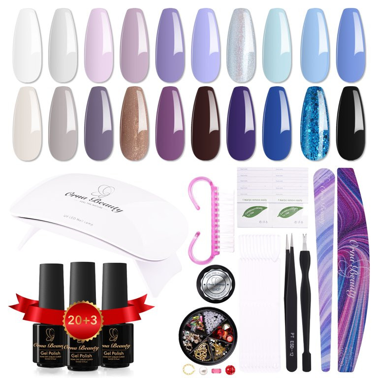 20 Colors Gel Nail Polish Starter Kit, Orna Beauty Nude Gray Blue Gel Polish with UV LED Nail Lam... | Walmart (US)