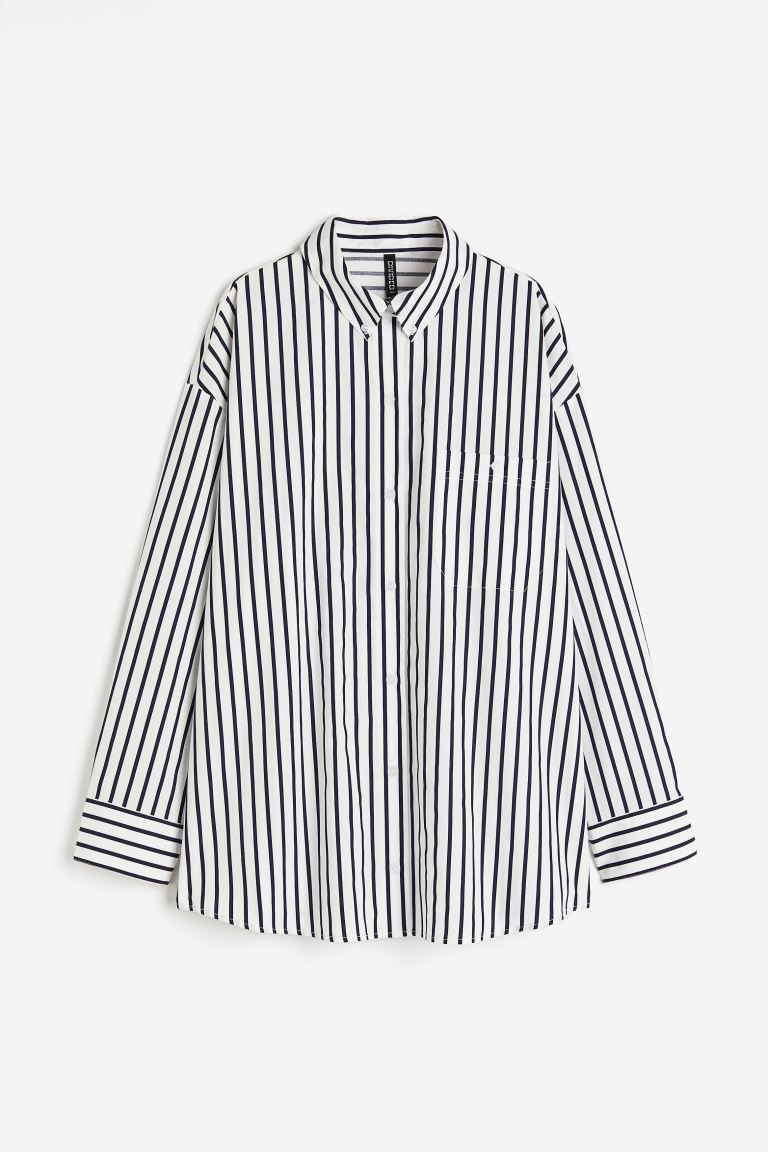 Oversized Poplin Shirt - White/striped - Ladies | H&M US | H&M (US + CA)