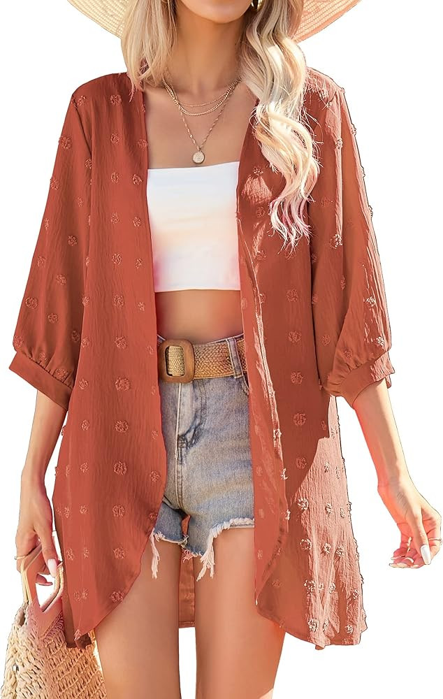 Yekaty Cardigan for Women 3/4 Sleeve Lightweight Summer Kimono Cardigan Loose Beach Cover Up 2024 | Amazon (US)