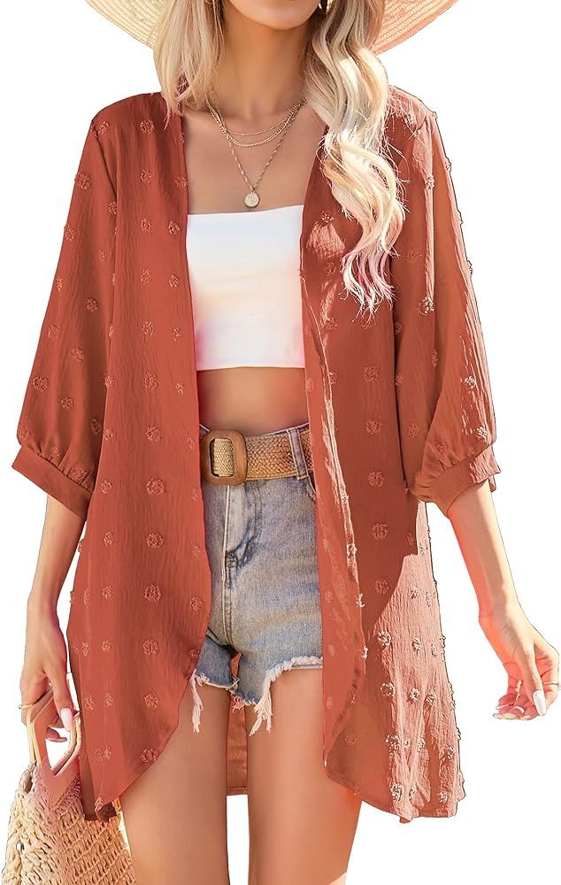 Yekaty Cardigan for Women 3/4 Sleeve Lightweight Summer Kimono Cardigan Loose Beach Cover Up 2024 | Amazon (US)