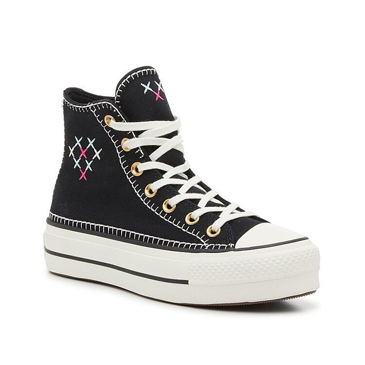 Converse Chuck Taylor HighTop Platform Sneaker | Women's | Black/Hot Pink/Grey Stitching | Size 5 | Sneakers | DSW