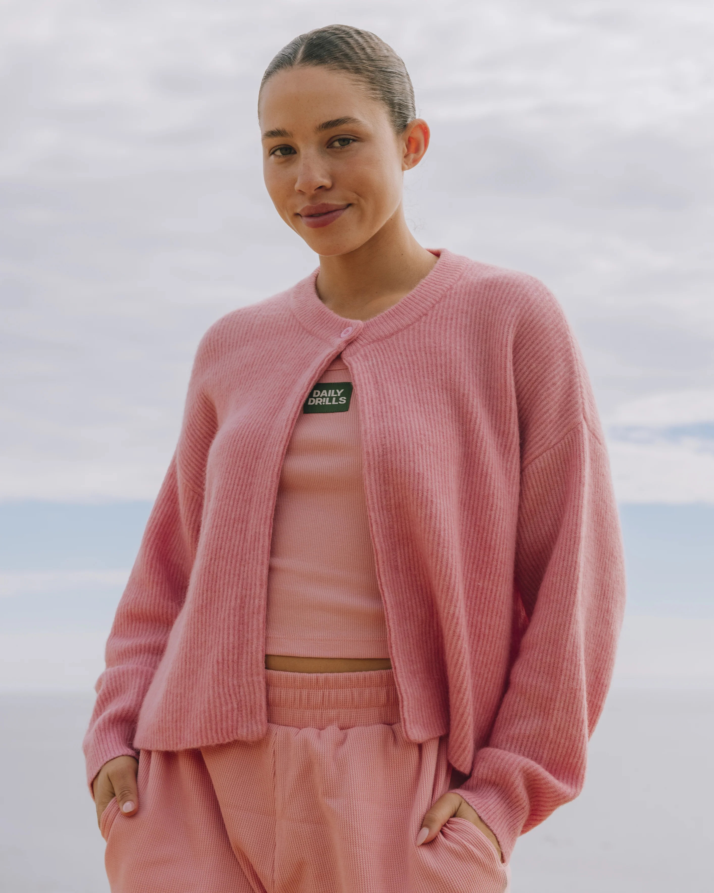 Single Button Long Sleeve Sweater - Dusty Rose | Daily Drills