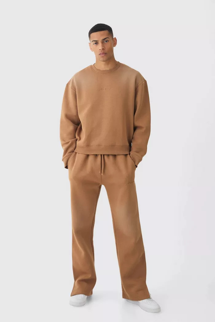 Oversized Man Spray Wash Sweatshirt Tracksuit | Boohoo.com (UK & IE)