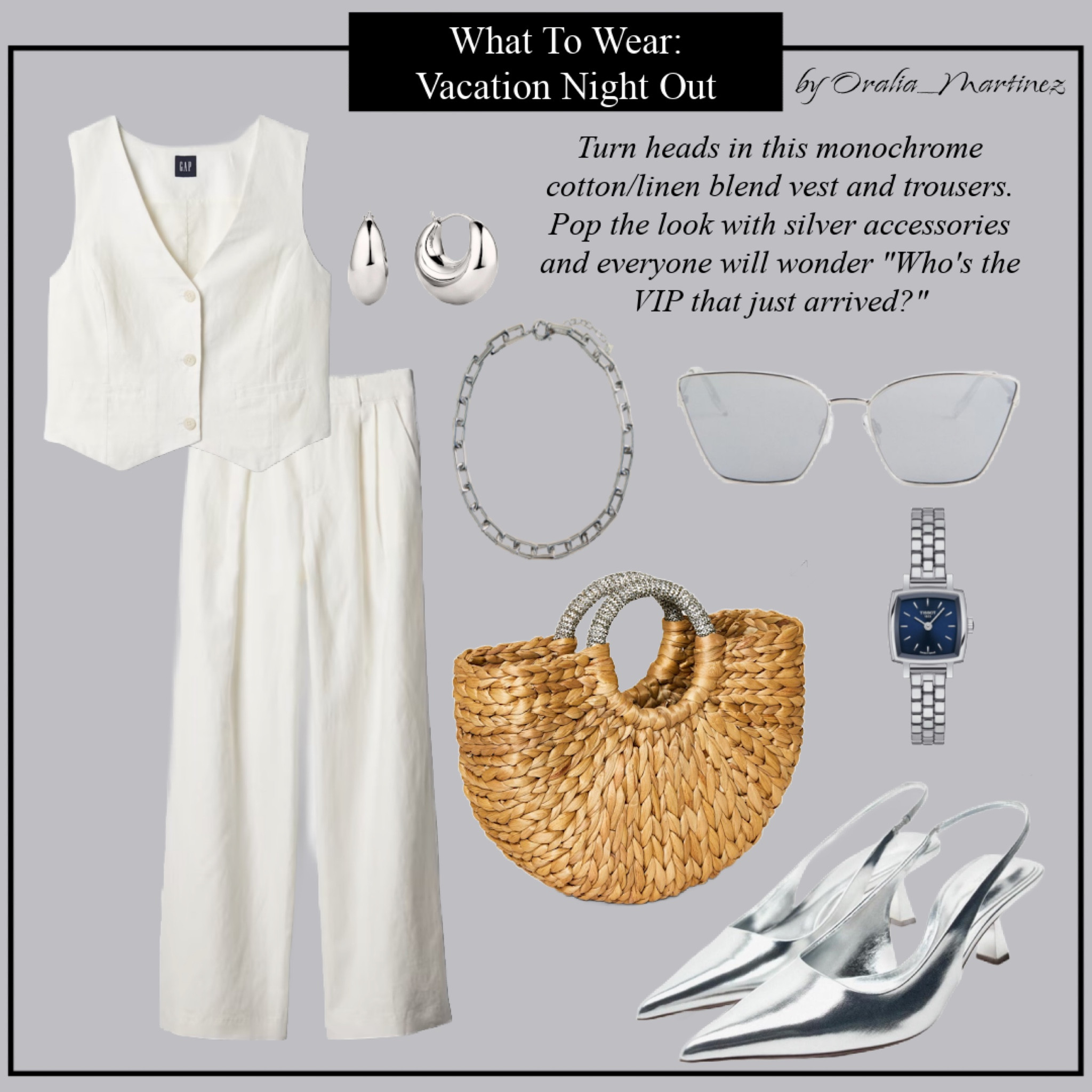 Plus size vacation outfit for a nice dinner out.  

I’ve really been into white and silver. It looks so luxe and is perfect with a white monochrome outfit.  I like breaking things up with a straw tote.

#LTKSeasonal #LTKplussize #LTKover40