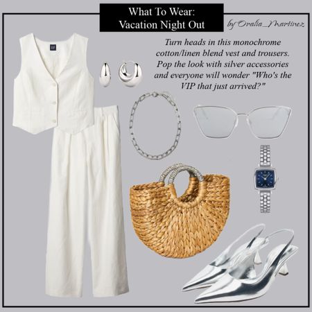 Plus size vacation outfit for a nice dinner out.  

I’ve really been into white and silver. It looks so luxe and is perfect with a white monochrome outfit.  I like breaking things up with a straw tote.

#LTKSeasonal #LTKplussize #LTKover40