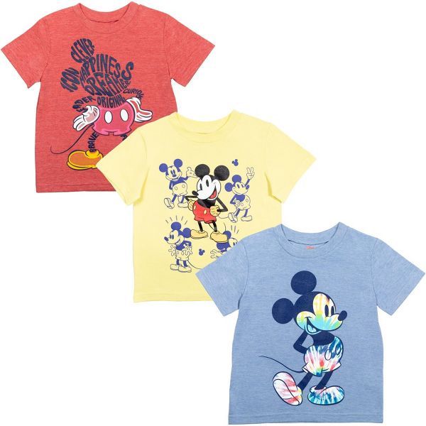 Disney Mickey Mouse 3 Pack Pullover Graphic T-Shirts Yellow/Red/Blue | Target