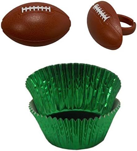 FOOTBALL Cupcake Toppers and Liners - Football Cupcake Rings with Coordinating Green Foil Baking ... | Amazon (US)