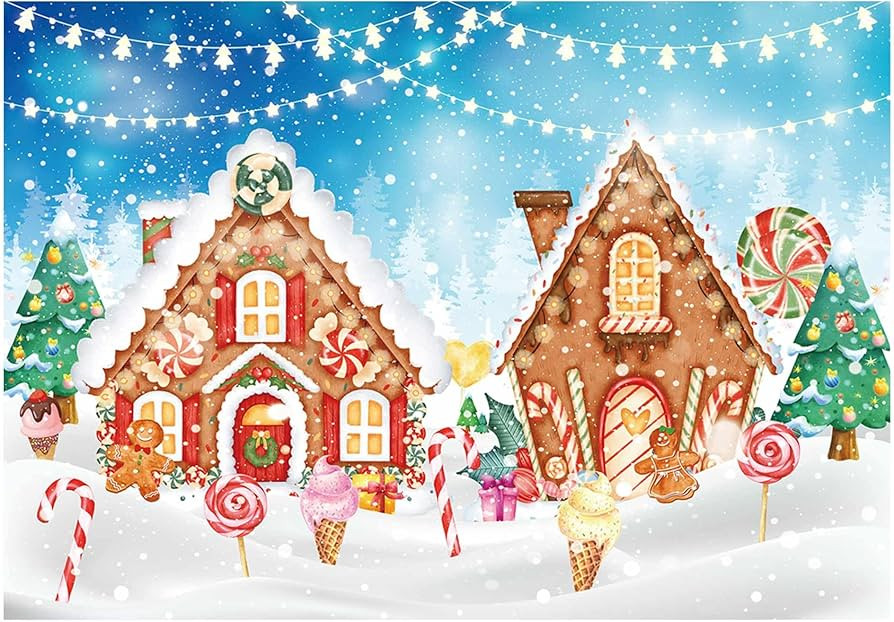 Allenjoy 7x5ft Christmas Gingerbread House Backdrop Glitter Cookie Exchange Candyland Winter Snow... | Amazon (US)