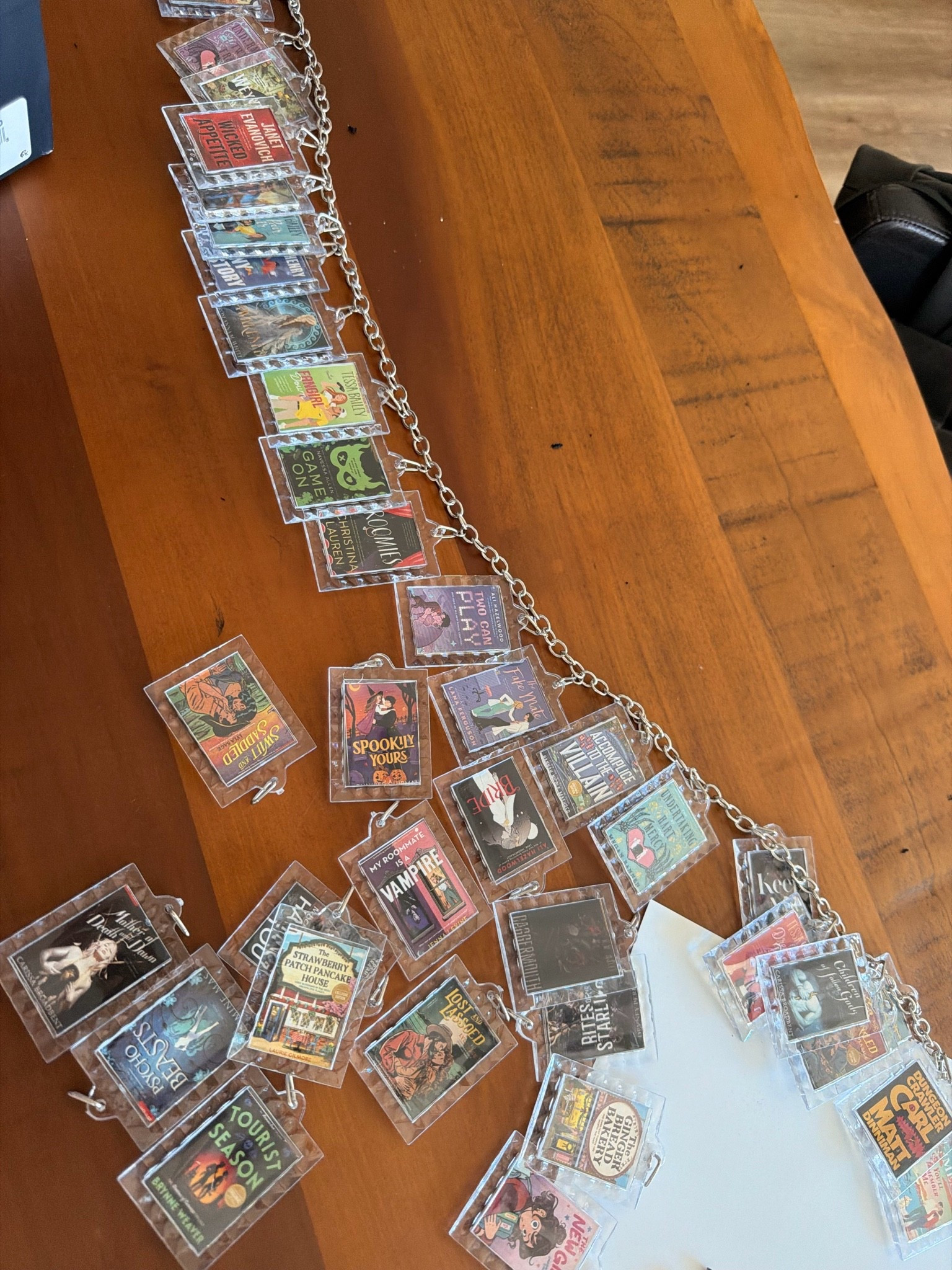 DIY book necklace/belt/bag charm. Getting ready for the KPBS book festival this weekend! #bookish #books #diy #necklace #bagcharm #diycharms