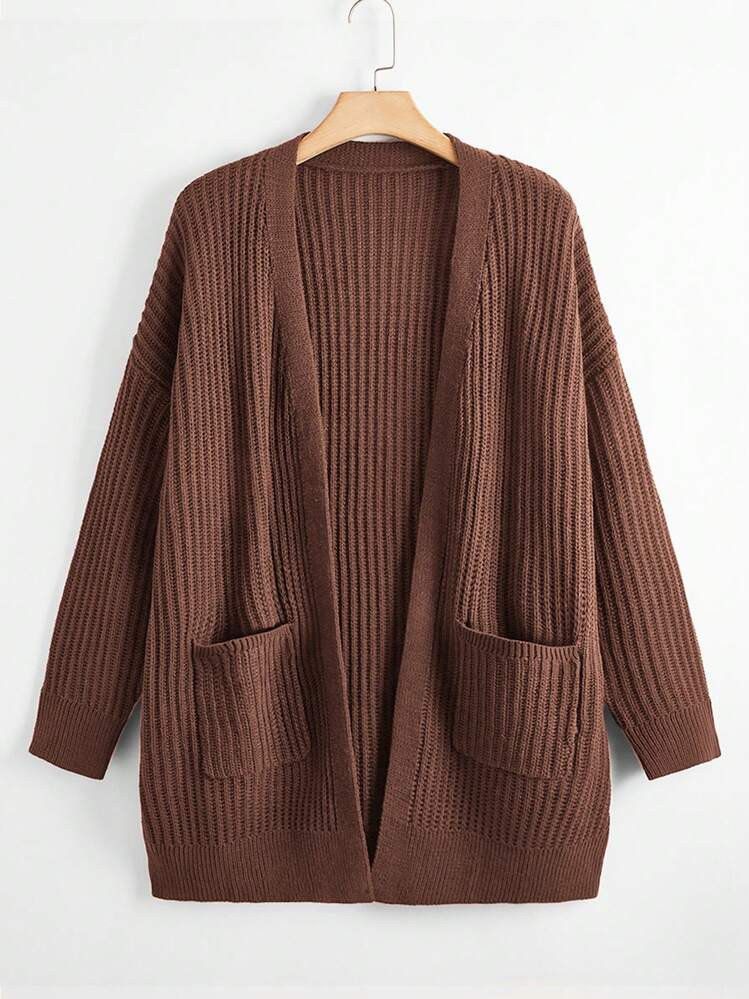 Elenzga Plus Size Dual Pocket Drop Shoulder Cardigan, For Winter Fall Cloth For Women | SHEIN