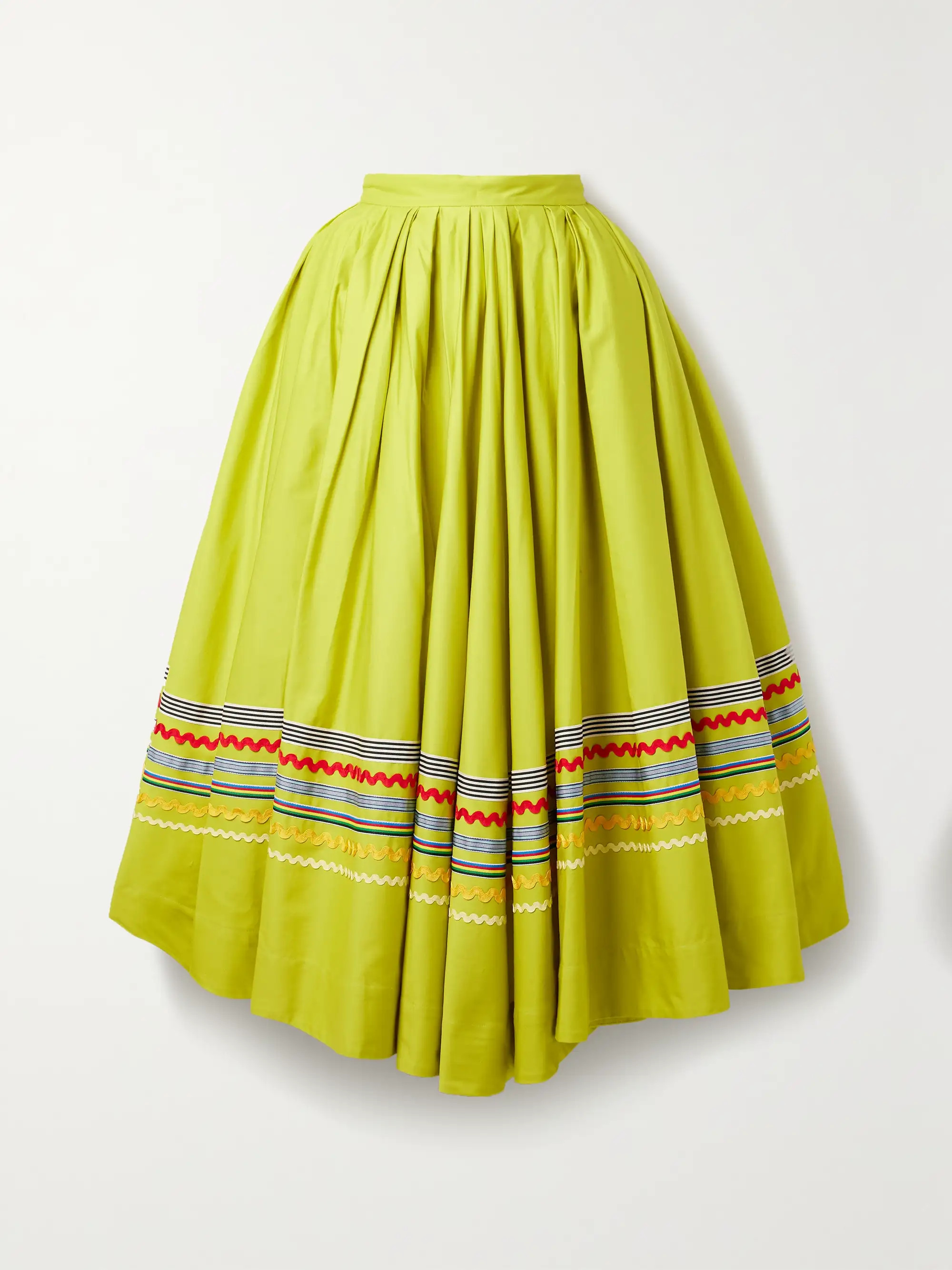 Striped grosgrain and ric rac-trimmed pleated cotton maxi skirt | NET-A-PORTER (US)