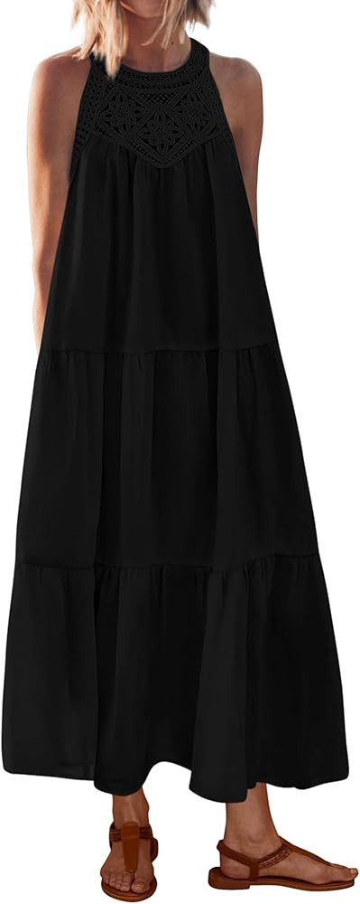 BTFBM Halter Summer Dresses for Women 2026 Casual Spring Hollow Out Sleeveless Boho Sundresses Be... | Amazon (US)