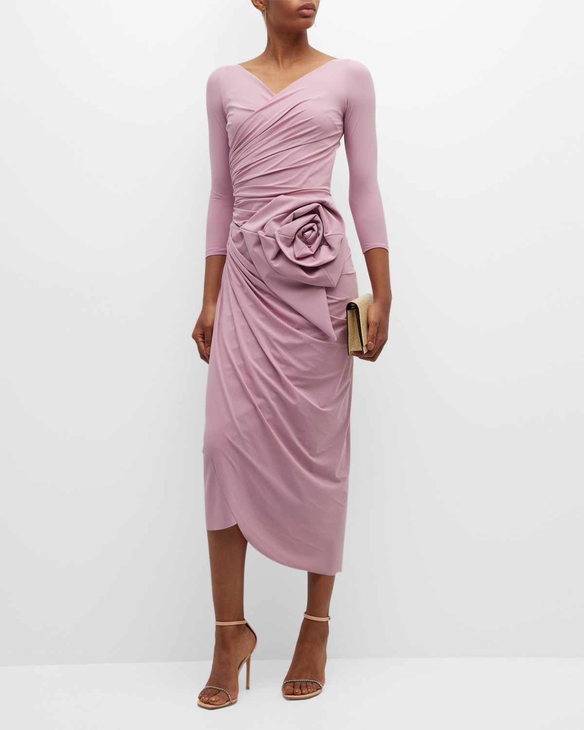 Daisy Ruched Rosette Bodycon Midi Dress | Neiman Marcus