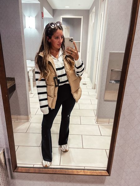 Bathroom selfies will never get old especially when wearing the most comfortable & cute  clothes while traveling - don’t sleep on these. Use “adrianeliab” for the striped sweater! It’s so good! Sneakers are sold out of the color but I’ll share them and another comparison. #travel #travelclothes #selfie #trendingfashion #amazon #vici #newbalance #sneakers 

#LTKGiftGuide #LTKtravel #LTKstyletip
