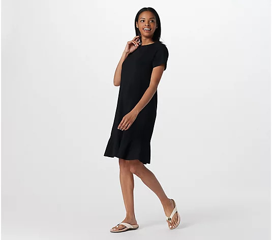 Isaac Mizrahi Live! Crew Neck Short-Sleeve T-Shirt Dress w/ Flounce Hem - QVC.com | QVC