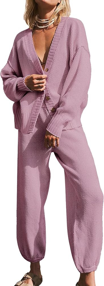 Ugerlov Women's Two Piece Outfits Sweater Sets Oversized Knit Cardigan and High Waisted Baggy Pan... | Amazon (US)