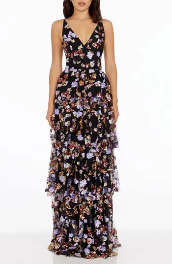 Lorain Sequin Tiered Ruffle Gown | Nordstrom