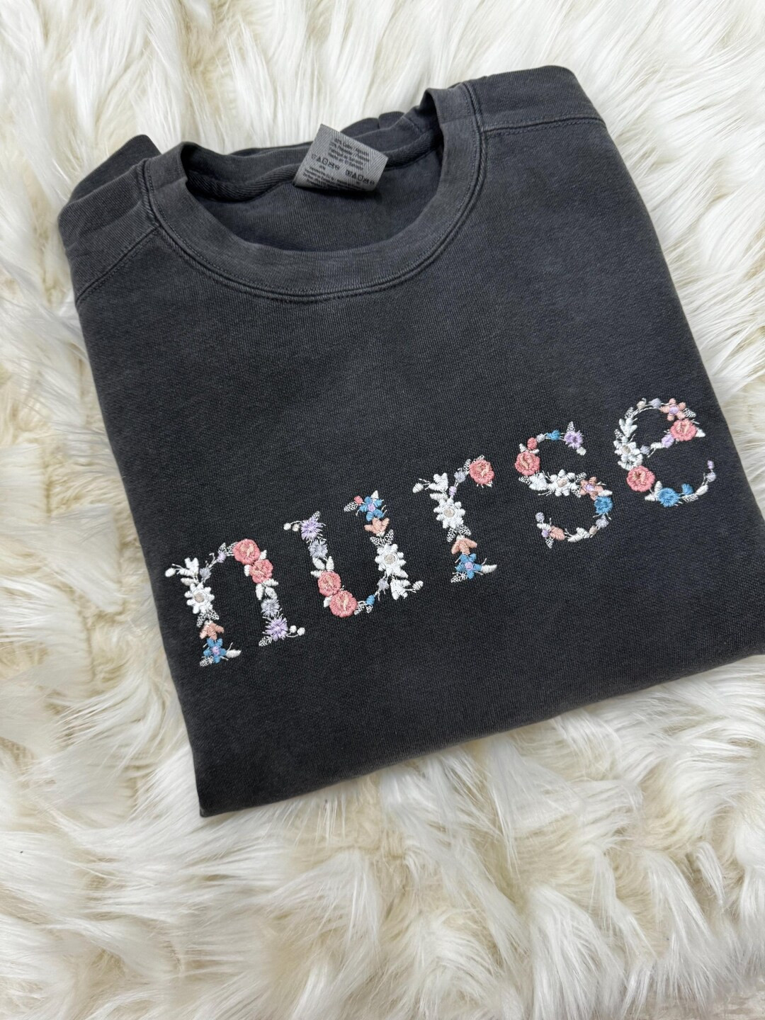 Comfort Colors Nurse MUTED Multicolor Embroidered Floral Crewneck Sweatshirt | Simple RN Pullover... | Etsy (US)